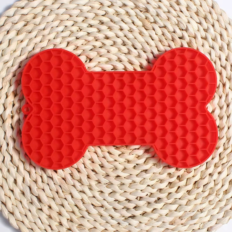 Bone Shape Silicone Licking Pad Pet Dog Peanut Butter Slow Food Bowl Eating for Cats Dogs Feeder Feeding Lickmat